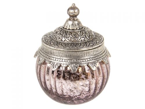 Скляна декоративна банка з металевою кришкою 14,5x10см рожева