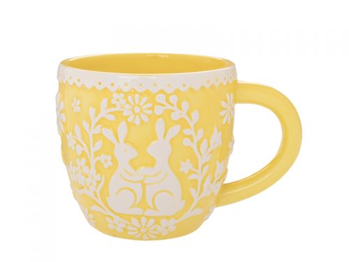 Жовта керамічна чашка з зайчиками 14x10x10 см