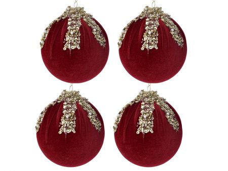 Набір з 4-х куль вельвет червоний, 10см