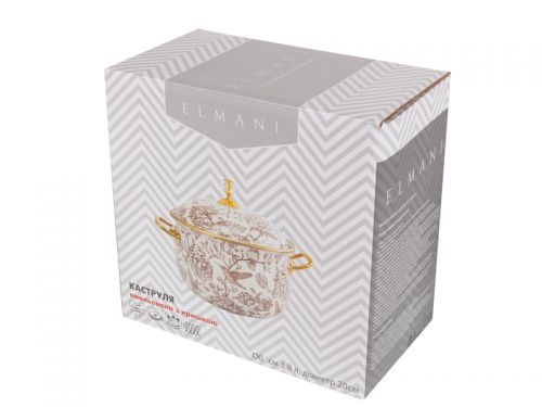 Каструля емальована "Peony" ELMANI з кришкою 3,8 л, Діаметр=20см, ВИСОТА=12см