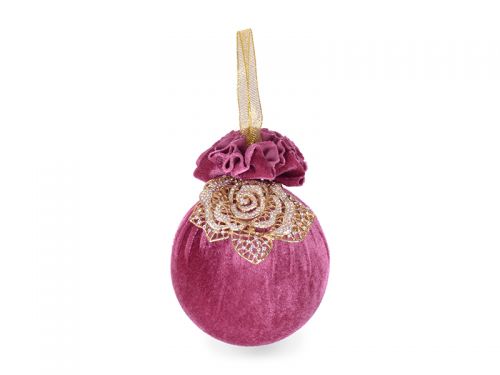Ялинкова куля Ø 10 см з золотою квіточкою "Бордова феєрія"