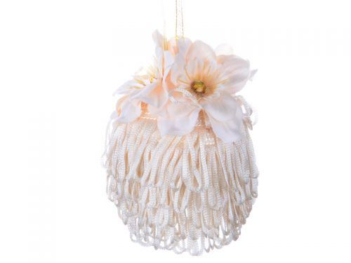 Ялинкова куля Ø 8 см з  бахромою та квітковою композиціей 