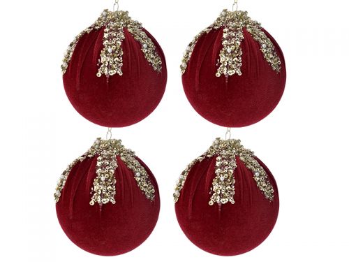 Набір з 4-х куль вельвет червоний, 10см