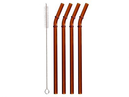 Набір трубочок 4 шт з йоржиком для коктейлів (скло)