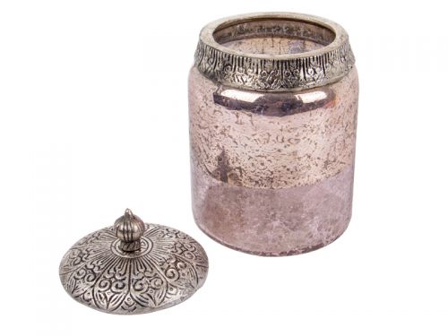 Скляна декоративна банка з металевою кришкою 17x10см рожева