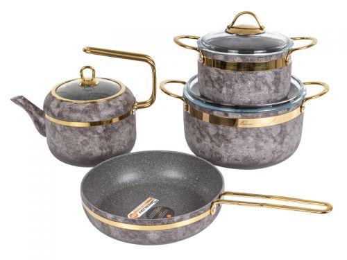 Набiр з 4 пр. Brioni "Royal Stone Sandstone gold" (Каструля 18 см 2,5 л/ каструля 24 см 5 л/ сковоро