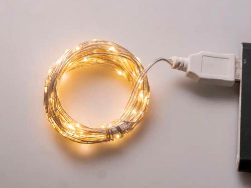 Гірлянда декоративна Роса 10м біла нитка USB жовта