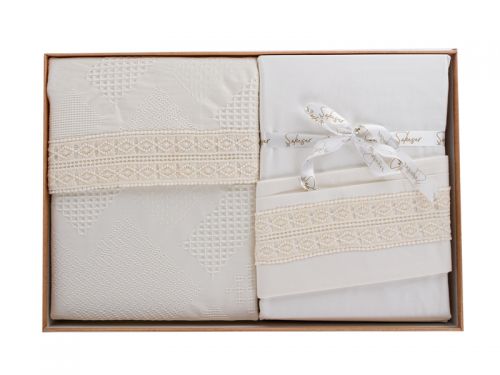 Комплект постільної білизни "Freya" кремовий,ранфорс євро 200x220 см+покривало 240x260 см +4н.50x70