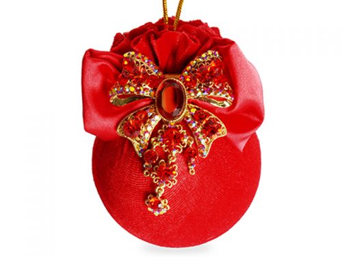 Ялинкова куля Ø 8 см з червоним бантиком "Червоний маскарад"