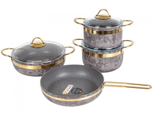 Набiр з 4 пр. Brioni "Royal Stone Sandstone gold" (Каструля 18 см 2,5 л/ каструля 20 см 3 л/ сковоро