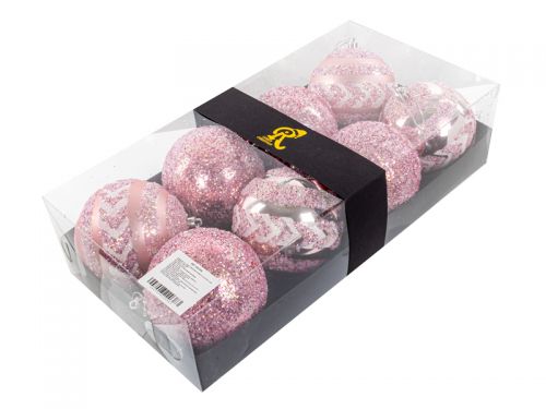 Набір ялинкових прикрас із 8 штук 10 см рожевий (пластик)