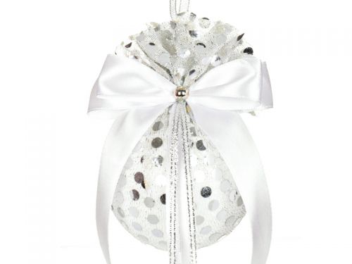 Ялинкова куля Ø 8 см срiбна с атласним бантом 
