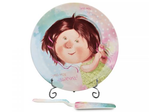 Блюдо для торта з лопаткою 24 см "Дівочі таємниці"