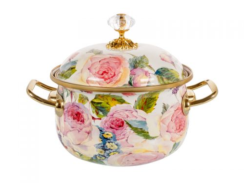 Каструля емальована "Peony" ELMANI з кришкою 2,1л, Діаметр=16см, ВИСОТА=11см