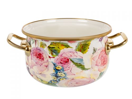 Каструля емальована "Peony" ELMANI з кришкою 2,1л, Діаметр=16см, ВИСОТА=11см