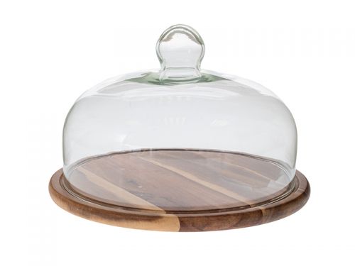 Дерев'яний поднос для сервірування зі скляною кришкою розміром 29x21 см