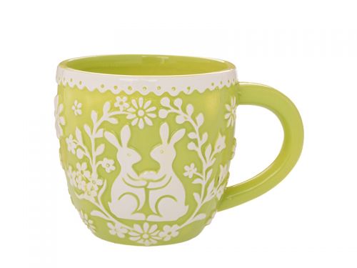 Зелена керамічна чашка з зайчиками 14x10x10 см