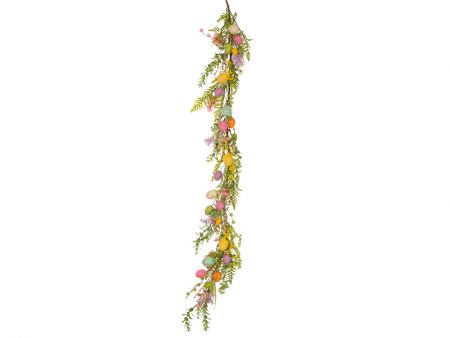 Штучна гірлянда з рожевими квітами та різнокольоровими яйцями 150 см