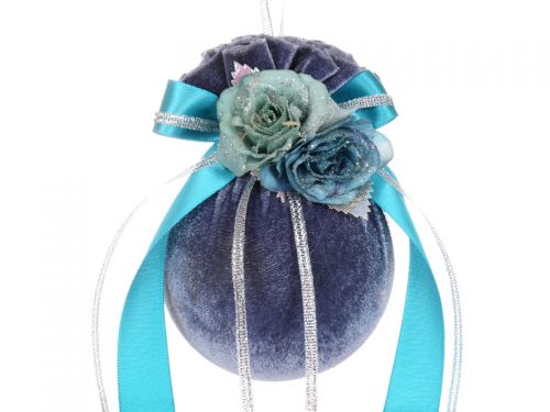Ялинкова куля Ø 8 см з бірюзовими квітами 
