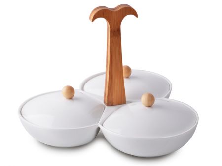 Менажниця з кришками на бамбуковій підставці 24х24х8,5см