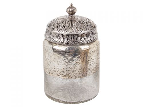 Скляна декоративна банка з металевою кришкою 17x10см сіра