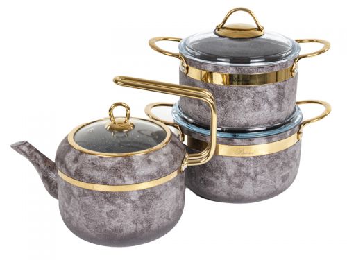 Набiр з 3 пр. Brioni "Royal Stone Sandstone gold" (Каструля 18 см 2,5 л / каструля 20 см 3 л / чайни