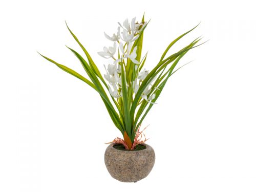 Штучна рослина Орхідея біла 40х10х30 см (пластик / поліестр / цемент)